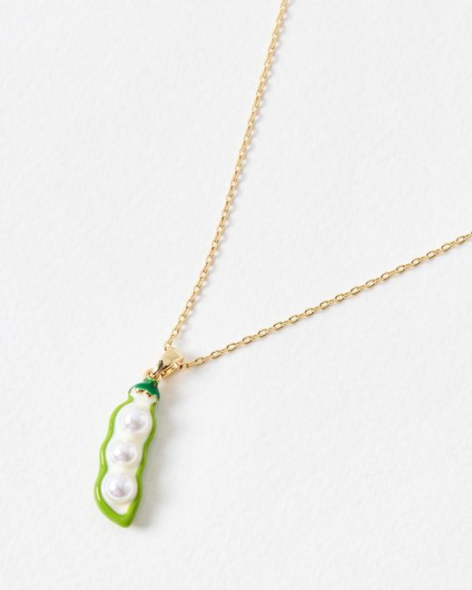 Oliver Bonas White Gold Tone & Green Enamel Petit Pois Pendant Necklace