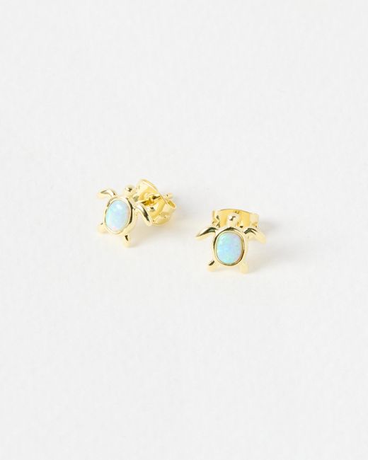 Oliver Bonas White Terry Turtle Opalite Stud Earrings