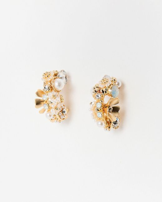 Oliver Bonas White Madison Faux Pearl & Flower Cluster Hoop Earrings