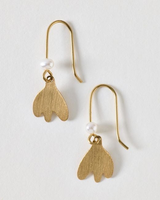Oliver Bonas Metallic Kalani Leaf Motif & Faux Pearl Drop Hook Earrings