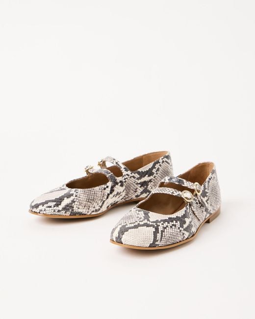 Oliver Bonas Brown Snake Print Leather Mary Jane Shoes With Double Buckle, Size Uk 3