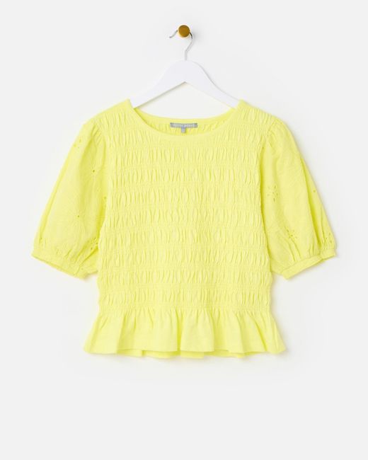 Oliver Bonas Yellow Shirred Broderie Puff Sleeve Top, Size 6