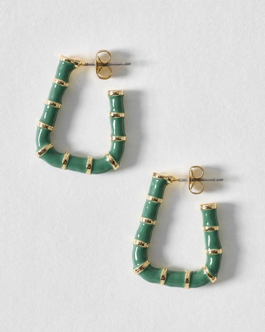 Oliver Bonas Green Oline Enamel Rectangular Hoop Earrings