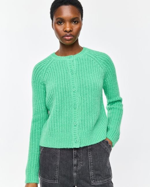 Oliver Bonas Green Fisherman Rib Crew Neck Knitted Cardigan, Size 6