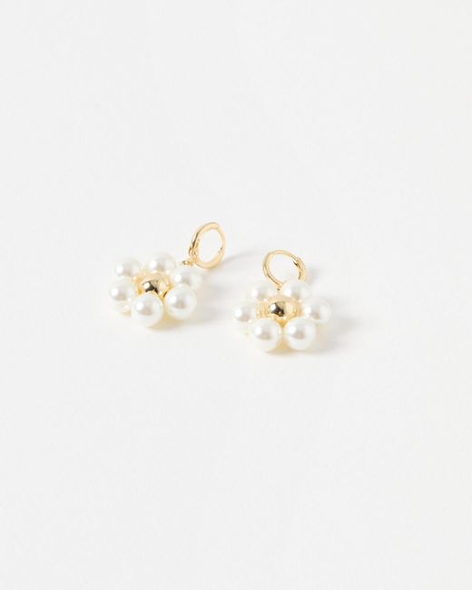 Oliver Bonas White Brizelle Faux Pearl Flower Drop Earrings
