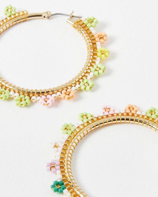 Oliver Bonas Metallic Malia Beaded Flower Hoop Earrings