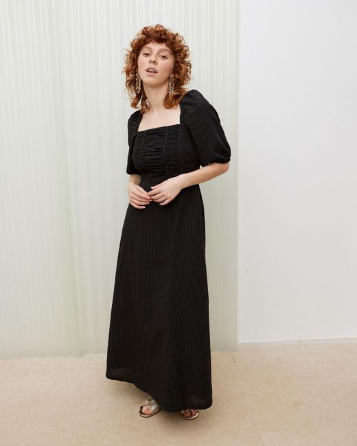 Oliver Bonas Black Stripe Ruched Midi Dress, Size 6
