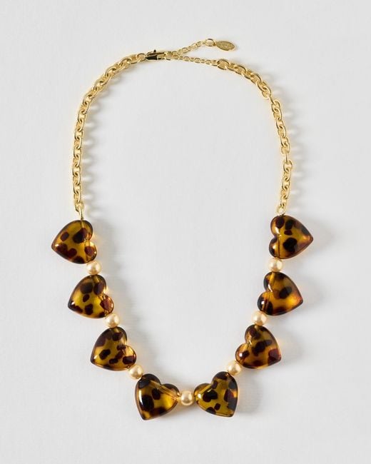 Oliver Bonas Metallic Paulie Tort Resin Heart & Faux Pearl Chunky Necklace