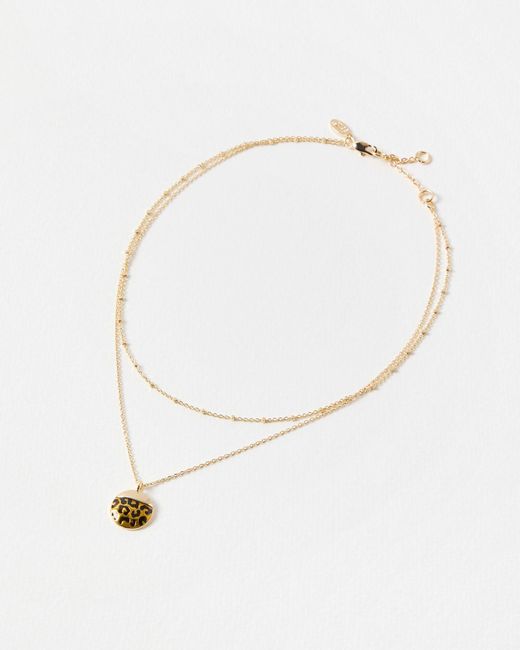 Oliver Bonas White Lana Leopard Print Pendant Layered Necklace