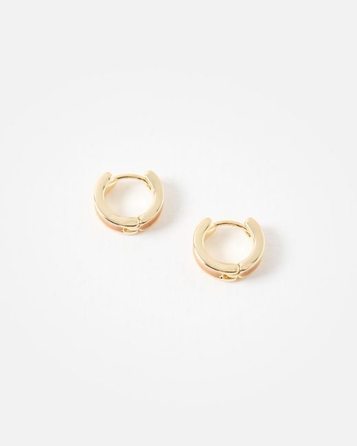Oliver Bonas White Emma Enamel Gold Tone Huggie Earrings