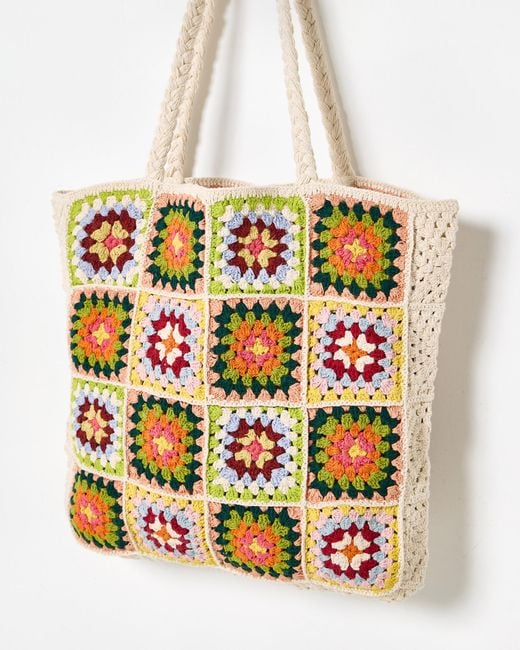 Oliver Bonas Natural Mika Square Crochet Tote Bag