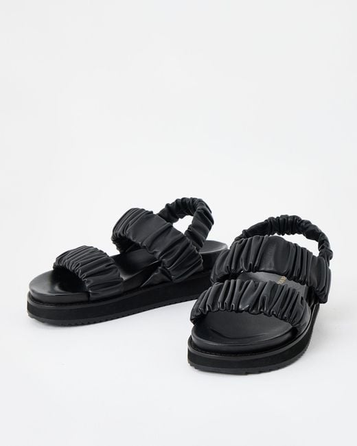 Oliver Bonas Black Chunky Ruched Leather Sandals, Size Uk 5