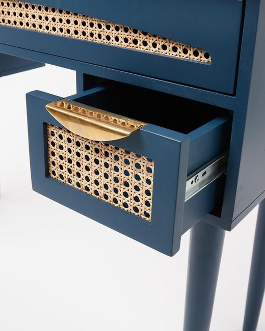 Oliver Bonas Bue Blue Mango Wood & Rattan Dressing Table