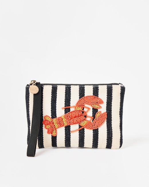 Oliver Bonas White Monochrome Striped Beaded Lobster Zipped Pouch