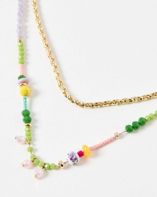 Oliver Bonas White Rio Layered Colourful Beaded Necklace