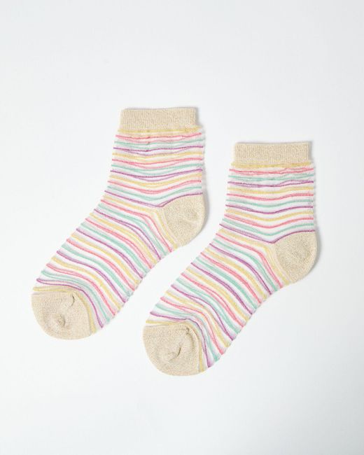 Oliver Bonas White Pastel Stripe Sheer Ankle Socks