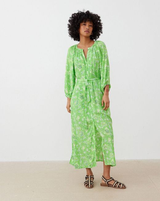 Oliver Bonas Green Lime Paisley Floral Midi Dress, Size 6
