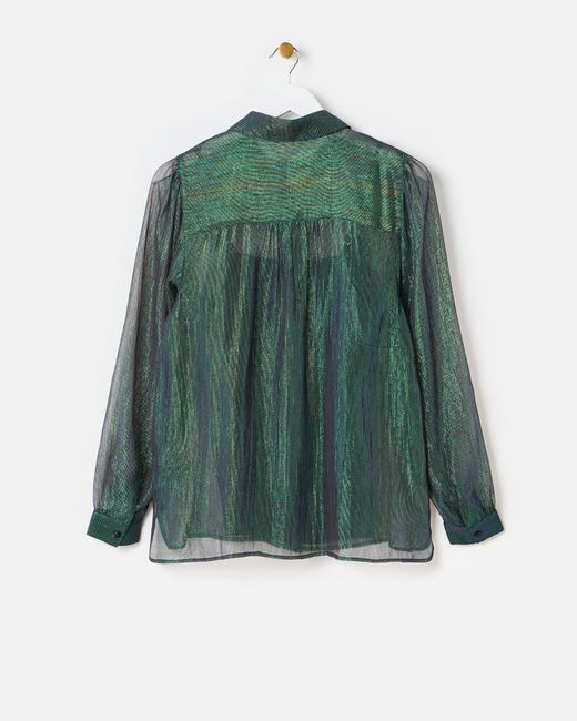 Oliver Bonas Green Metallic Sheer Shirt, Size 6