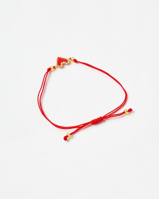 Oliver Bonas Red Magda Beaded Heart Cord Friendship Bracelet