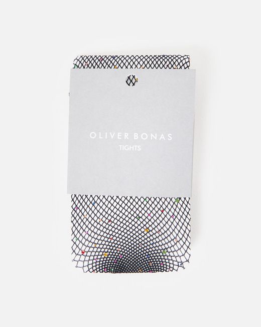 Oliver Bonas White Black Rainbow Diamante Tights, Size Small/medium