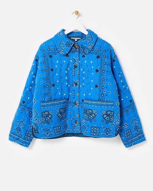 Oliver Bonas Blue Bandana Print Quilted Jacket, Size 6