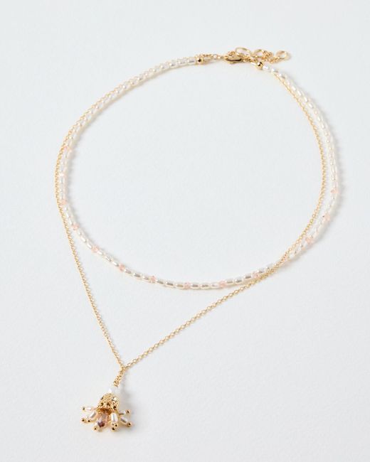 Oliver Bonas White Gigi Bead & Faux Pearl Cluster Pendant Necklace