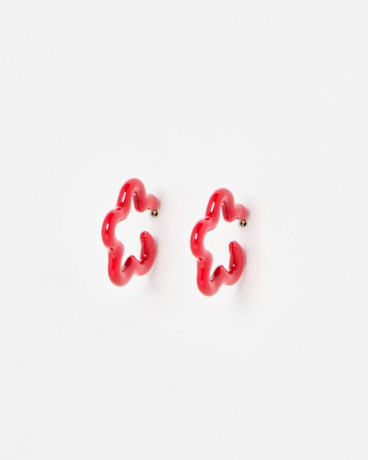 Oliver Bonas Red Betty Enamel Flower Hoop Earrings