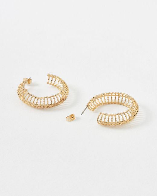 Oliver Bonas White Amaya Textured Beaded Gold Hoop Earrings