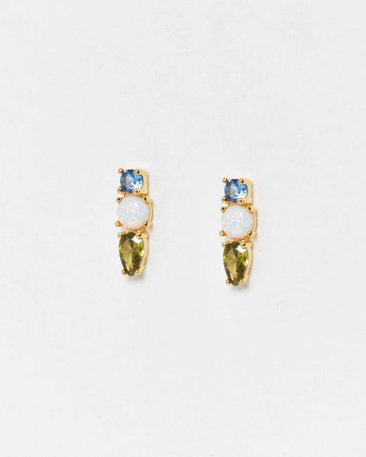 Oliver Bonas White Maggi Circular Glass Stone Stud Earrings