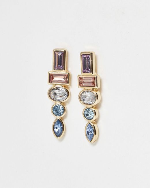 Oliver Bonas White Grace Baguette & Circular Stone Stud Earrings