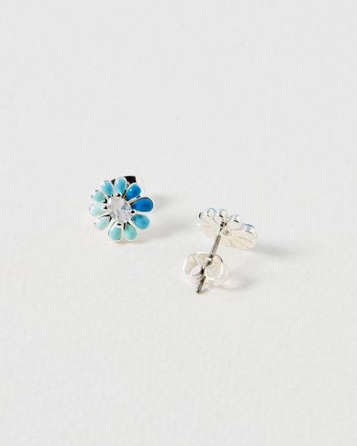 Oliver Bonas Blue Lily Ombre Flower Stud Earrings