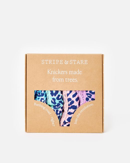 Stripe & Stare Blue Iridescent Leopard Knickers Pack Of Four