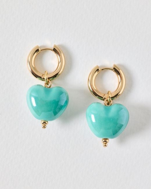 Oliver Bonas Blue Josie Puffy Heart Drop Hoop Earrings