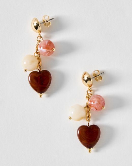 Oliver Bonas White Somaya Bead & Heart Charm Drop Earrings