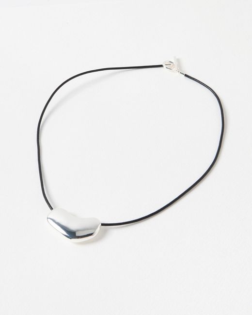 Oliver Bonas White Yuka Organic Silver Tone Pendant Cord Necklace