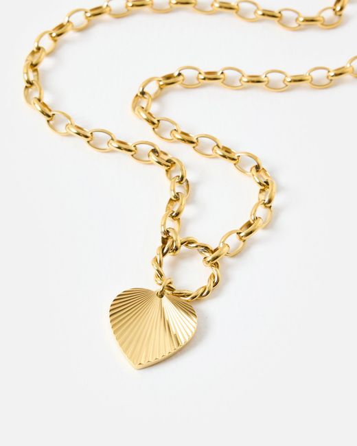 Oliver Bonas Metallic Louisa Etched Heart Tone Waterproof Chain Necklace