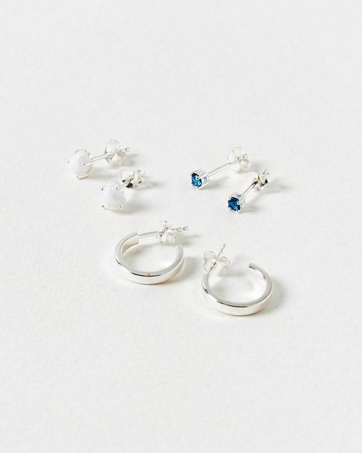 Oliver Bonas Rita Opalite Stud & Hoop Silver Earring Set Lyst