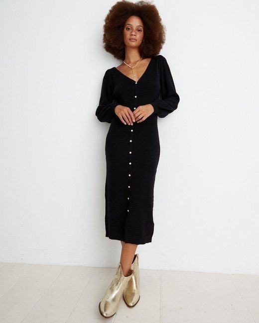 Oliver Bonas Button Through Knitted Midi Dress in Black Lyst