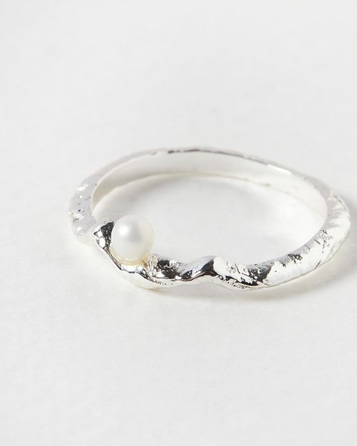 Oliver Bonas White Gia Molten Pearl Delicate Ring, Size 50