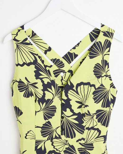 Oliver Bonas Green Floral Print Strappy Midi Dress