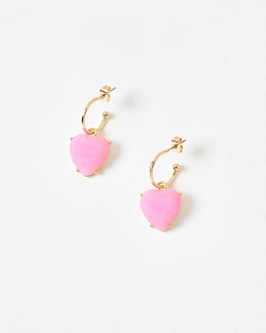 Oliver Bonas Pink Valeria Heart Charm Drop Hoop Earrings