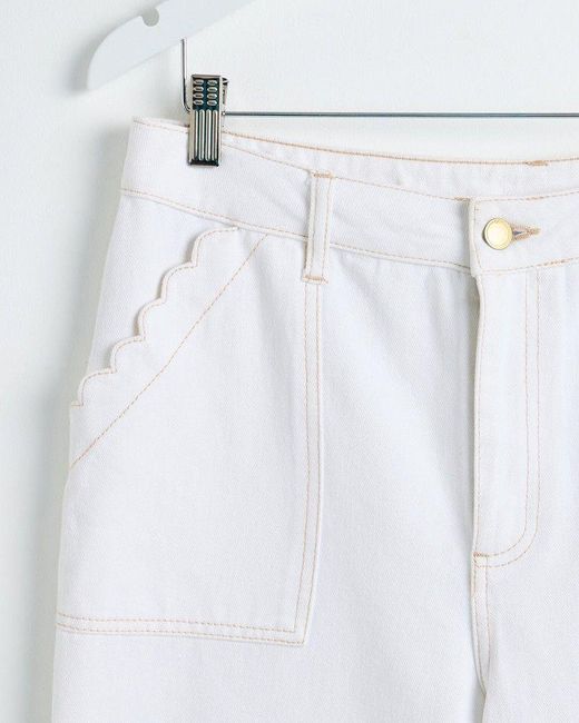Oliver Bonas White Ecru Cream Contrast Stitch Scallop Jeans