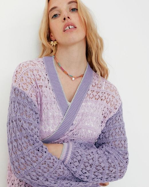 Oliver Bonas Purple Pointelle Lilac Knitted Cardigan, Size 12