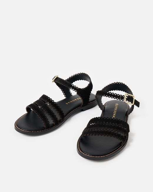 Oliver Bonas Black Flat Leather Sandals, Size 3
