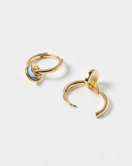Oliver Bonas Metallic Lottie Curved Paua Shell Inlay Huggie Earrings