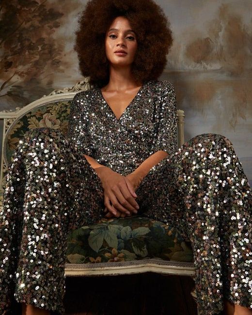 Oliver Bonas Sequinned Wide Leg Wrap Jumpsuit in White Lyst