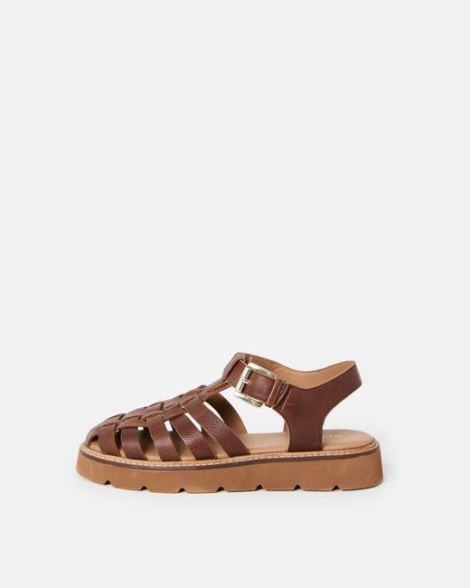 Oliver Bonas Brown Leather Weave Fisherman Sandals, Size 3