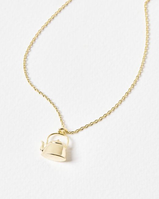 Oliver Bonas White Teapot Charm Pendant Necklace