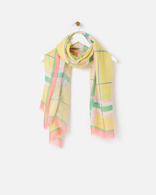 Oliver Bonas Yellow Checked Linen Blend Lightweight Scarf