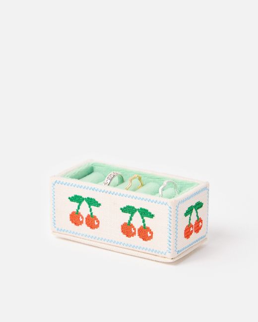 Oliver Bonas Green Cherry Rectangular Fabric Ring Holder